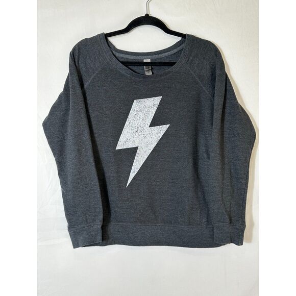 Instant Message Women's Graphic Lightning Bolt Distressed Gray Sweatshirt Size L - Picture 1 of 5